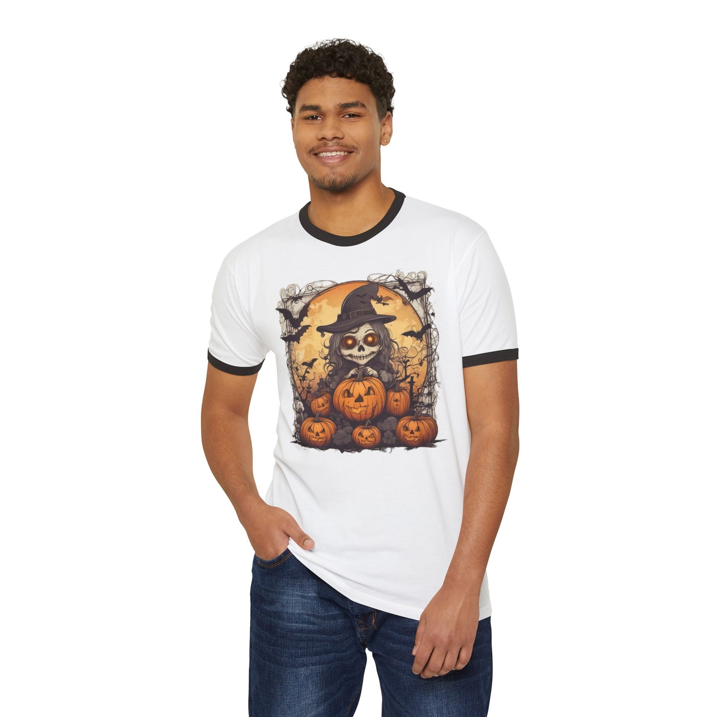 Halloween Ringer T-Shirt, Spooky Cotton Unisex Tee