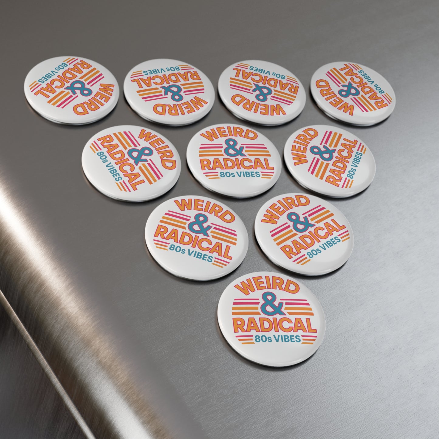 Retro 80s Round Button Magnet Set - Weird & Radical Vibes, Nostalgic Decor