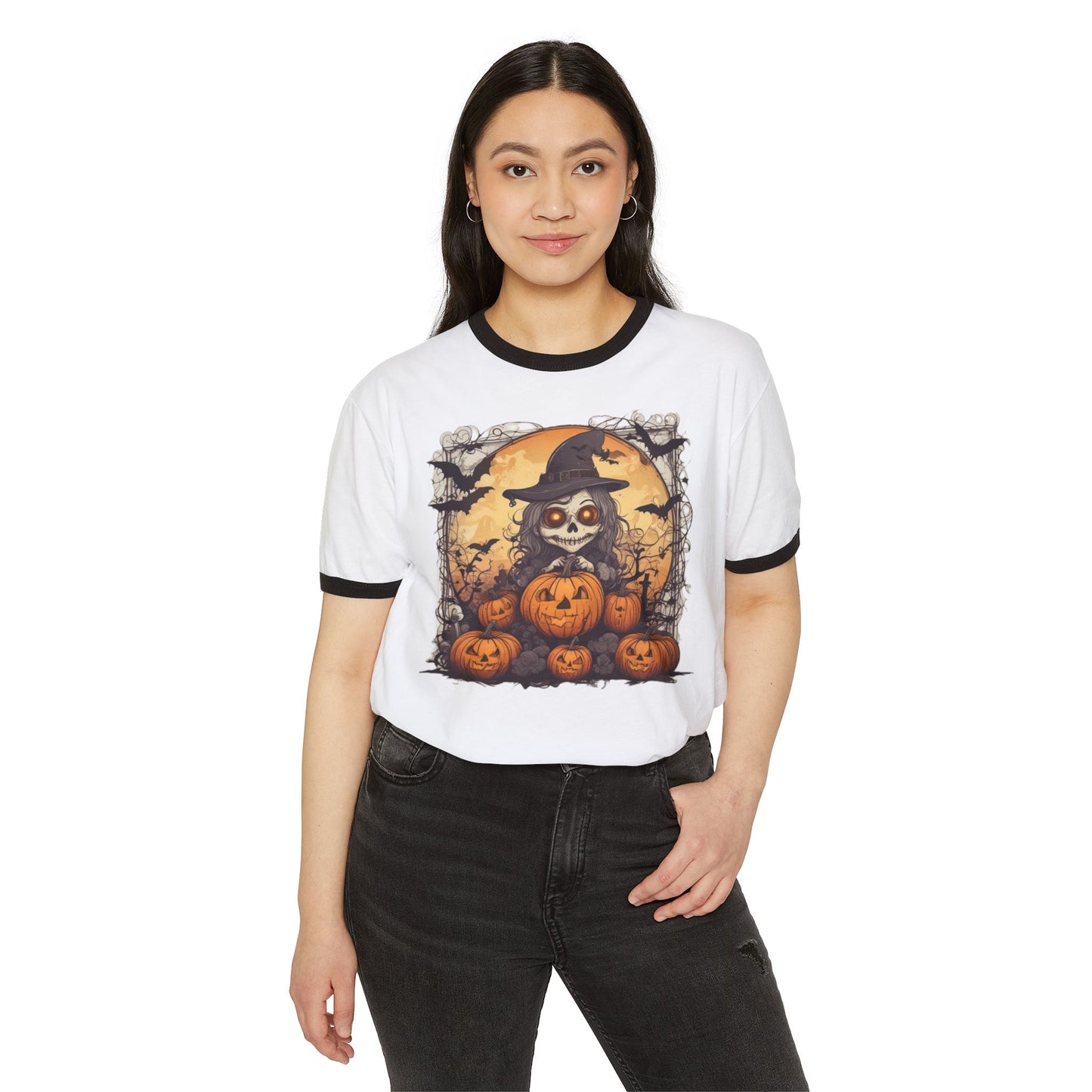 Halloween Ringer T-Shirt, Spooky Cotton Unisex Tee