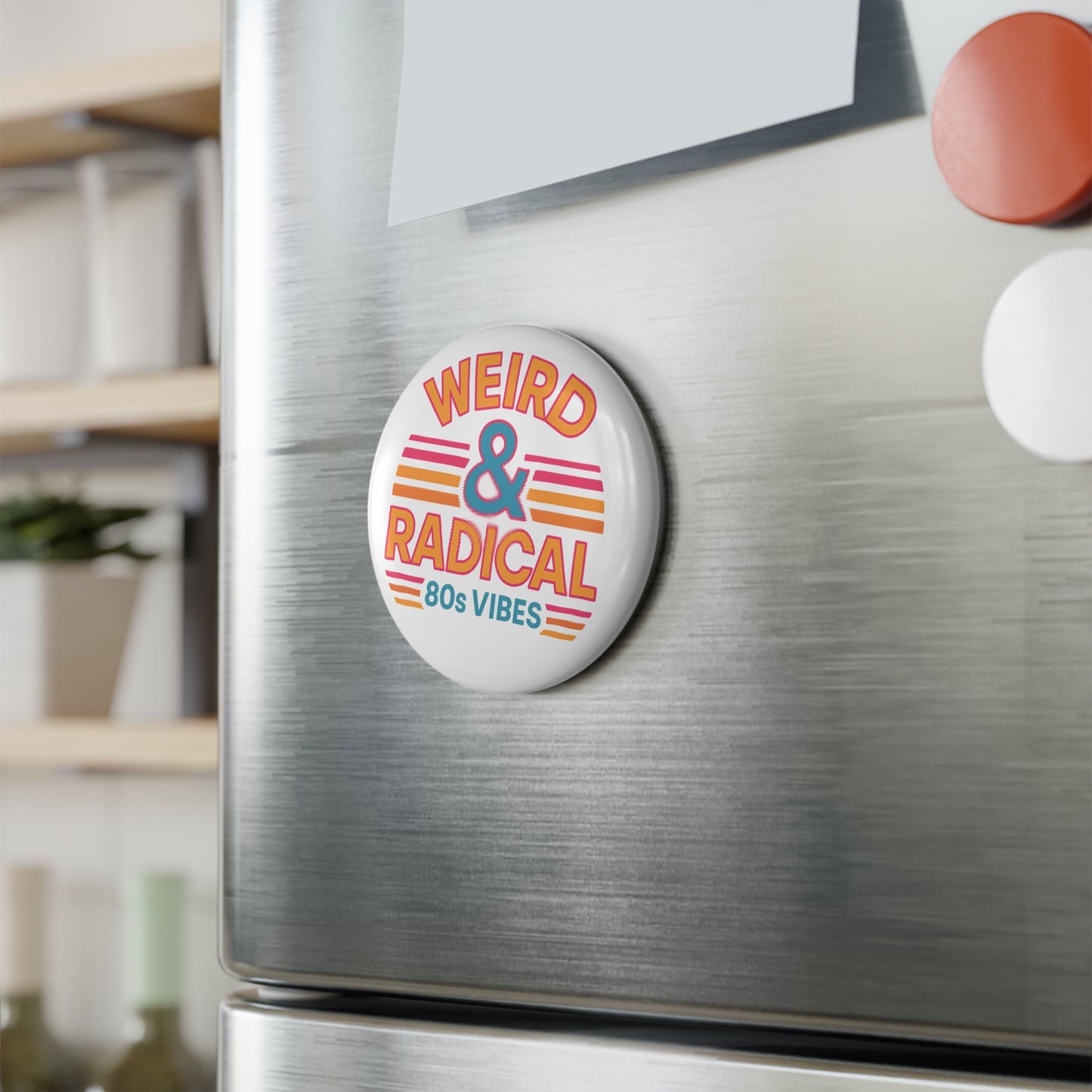 Retro 80s Round Button Magnet Set - Weird & Radical Vibes, Nostalgic Decor