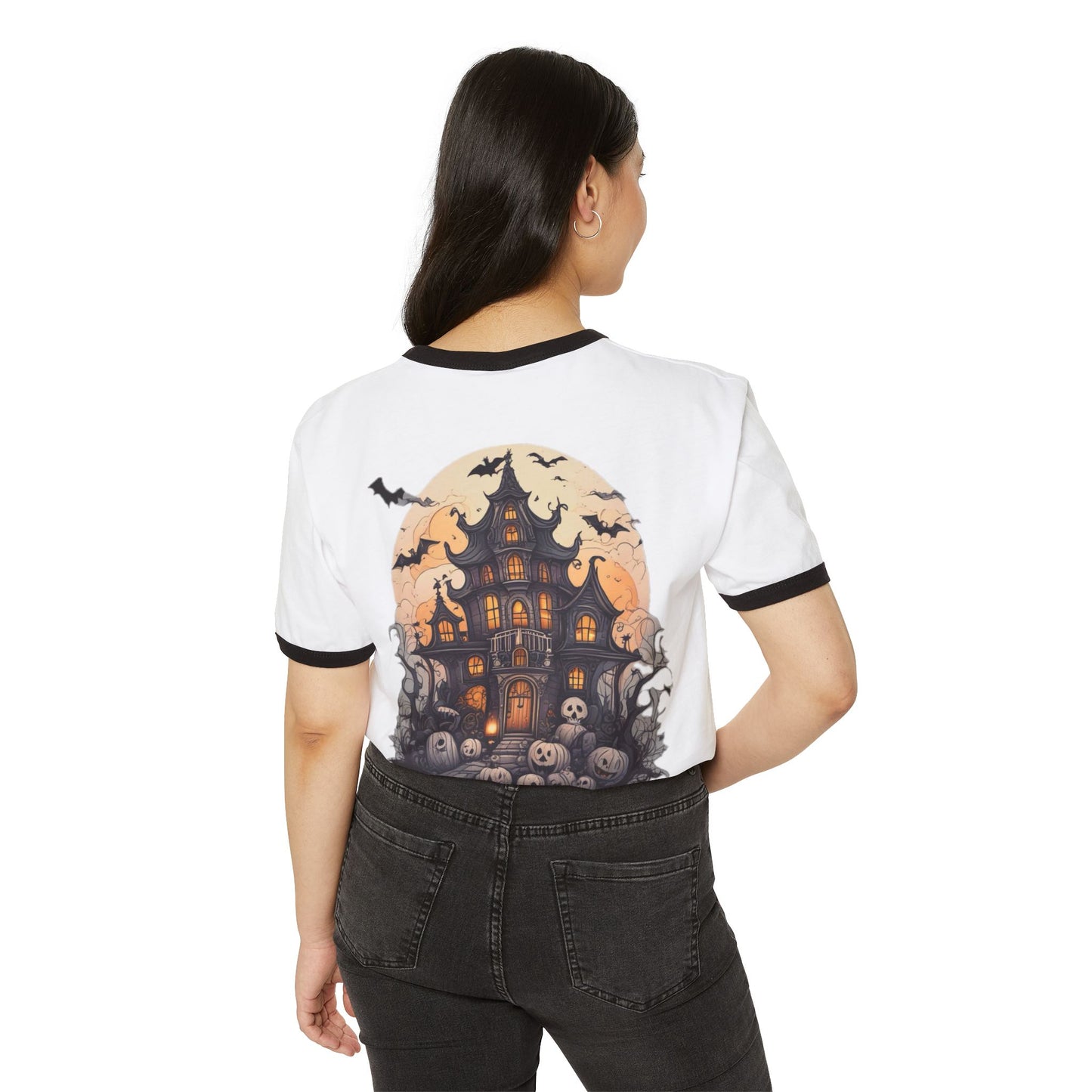 Halloween Ringer T-Shirt, Spooky Cotton Unisex Tee