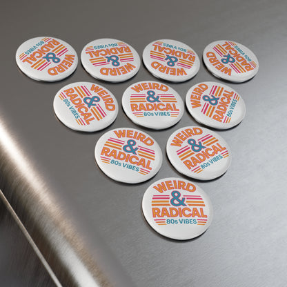 Retro 80s Round Button Magnet Set - Weird & Radical Vibes, Nostalgic Decor