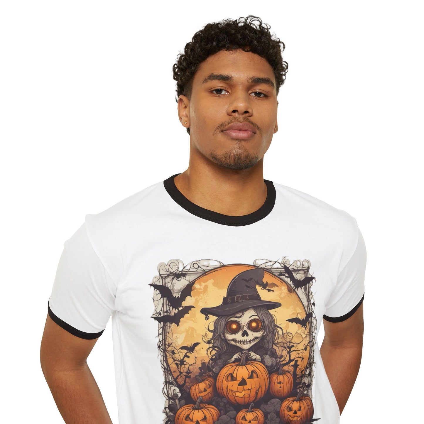 Halloween Ringer T-Shirt, Spooky Cotton Unisex Tee
