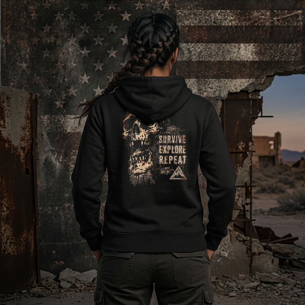 Skull 'Survive Explore Repeat' Zip Hoodie