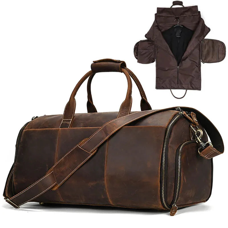 Luxurious Genuine Leather Suit Travel Bag with Shoe Pocket