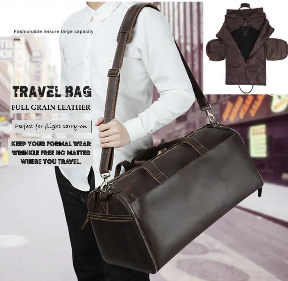 Luxurious Genuine Leather Suit Travel Bag with Shoe Pocket