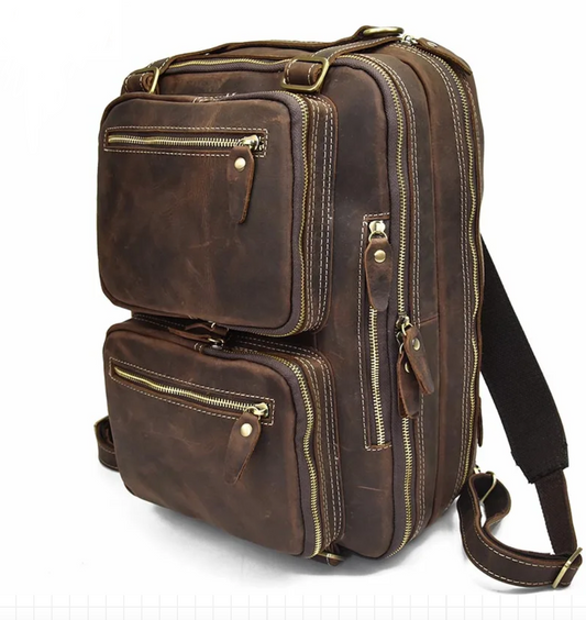 Luxury Genuine Leather Laptop Backpack - Versatile 3-in-1 Business Bag