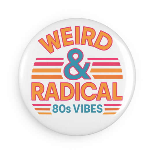 Retro 80s Round Button Magnet Set - Weird & Radical Vibes, Nostalgic Decor