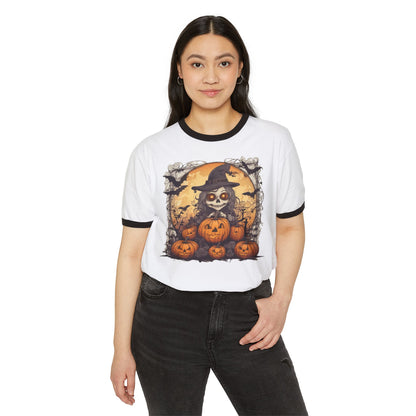 Halloween Ringer T-Shirt, Spooky Cotton Unisex Tee