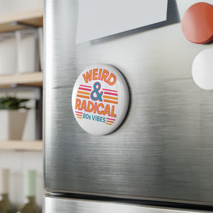 Retro 80s Round Button Magnet Set - Weird & Radical Vibes, Nostalgic Decor