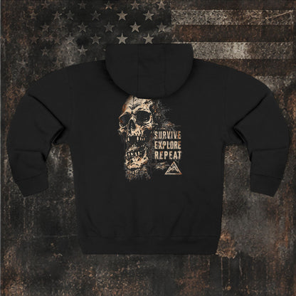 Skull 'Survive Explore Repeat' Zip Hoodie