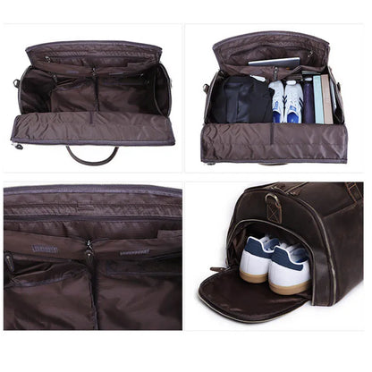 Luxurious Genuine Leather Suit Travel Bag with Shoe Pocket